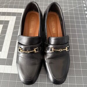 Womens 10 Black Horsebit Block Heel Loafers Chunky Equestrian Old Money Preppy